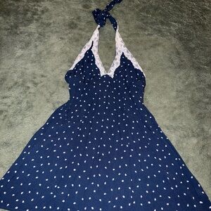 Navy Blue Polka Dot Halter Dress